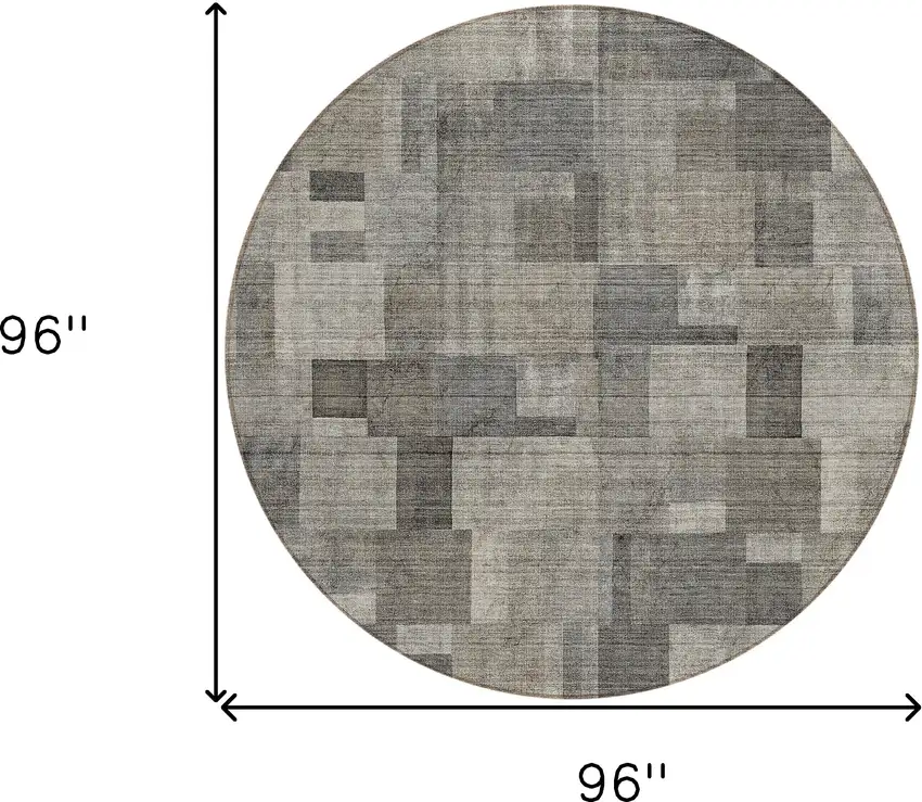 8' Taupe Beige And Gray Round Geometric Washable Indoor Outdoor Area Rug Photo 8