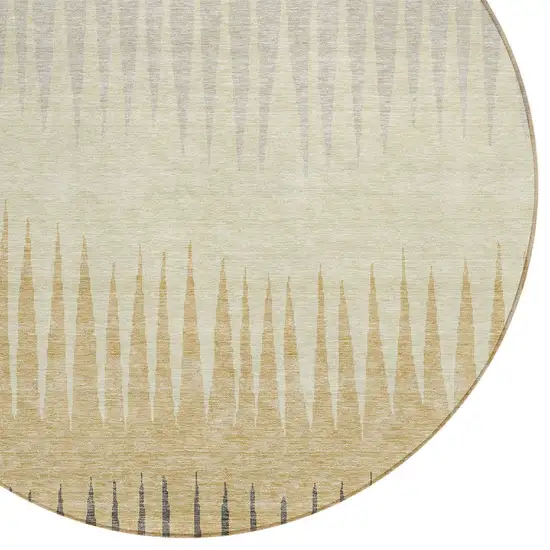 8' Taupe Beige And Gray Round Striped Washable Indoor Outdoor Area Rug Photo 4