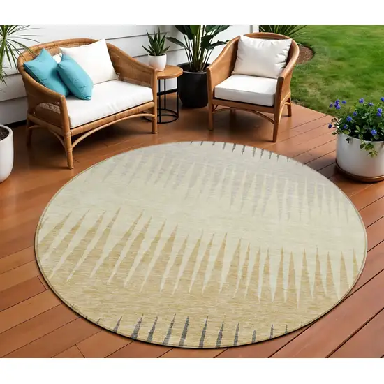 8' Taupe Beige And Gray Round Striped Washable Indoor Outdoor Area Rug Photo 1