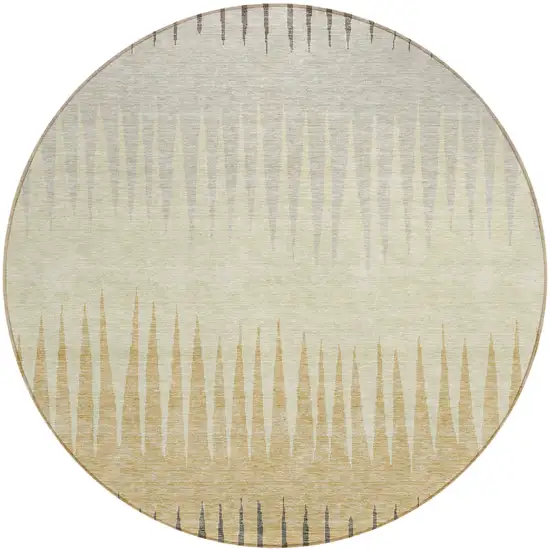 8' Taupe Beige And Gray Round Striped Washable Indoor Outdoor Area Rug Photo 2