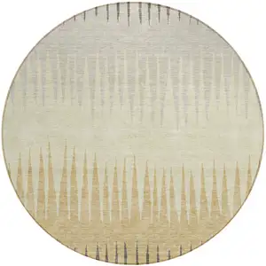 Photo of 8' Taupe Beige And Gray Round Striped Washable Indoor Outdoor Area Rug