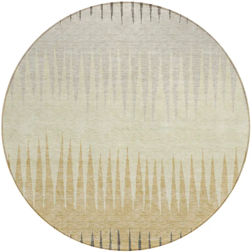 8' Taupe Beige And Gray Round Striped Washable Indoor Outdoor Area Rug Photo 2