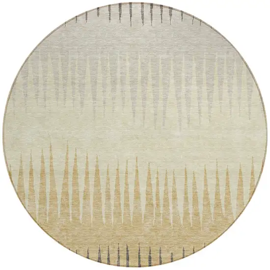 8' Taupe Beige And Gray Round Striped Washable Indoor Outdoor Area Rug Photo 5