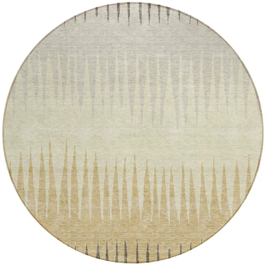 8' Taupe Beige And Gray Round Striped Washable Indoor Outdoor Area Rug Photo 5