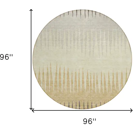 8' Taupe Beige And Gray Round Striped Washable Indoor Outdoor Area Rug Photo 3