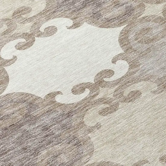 8' Taupe Beige And Gray Round Trellis Washable Indoor Outdoor Area Rug Photo 8