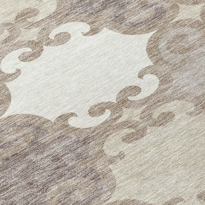 8' Taupe Beige And Gray Round Trellis Washable Indoor Outdoor Area Rug Photo 8