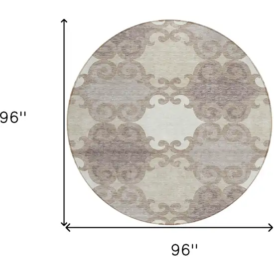8' Taupe Beige And Gray Round Trellis Washable Indoor Outdoor Area Rug Photo 3