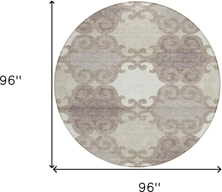 8' Taupe Beige And Gray Round Trellis Washable Indoor Outdoor Area Rug Photo 3