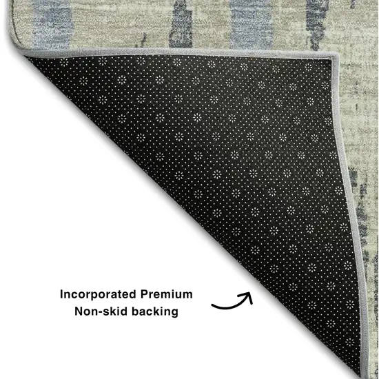 8' Taupe Beige And Gray Striped Washable Round Rug With UV Protection Photo 6