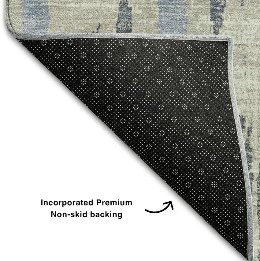 8' Taupe Beige And Gray Striped Washable Round Rug With UV Protection Photo 6