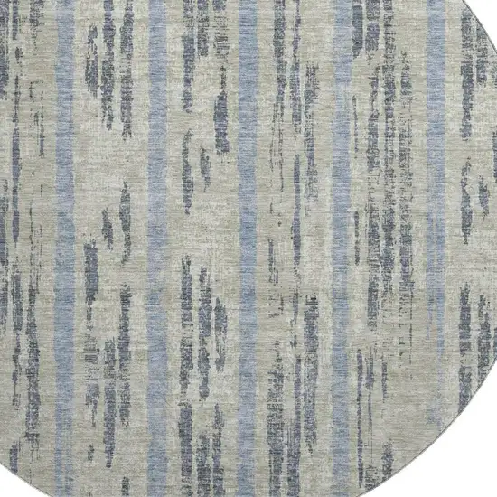 8' Taupe Beige And Gray Striped Washable Round Rug With UV Protection Photo 3