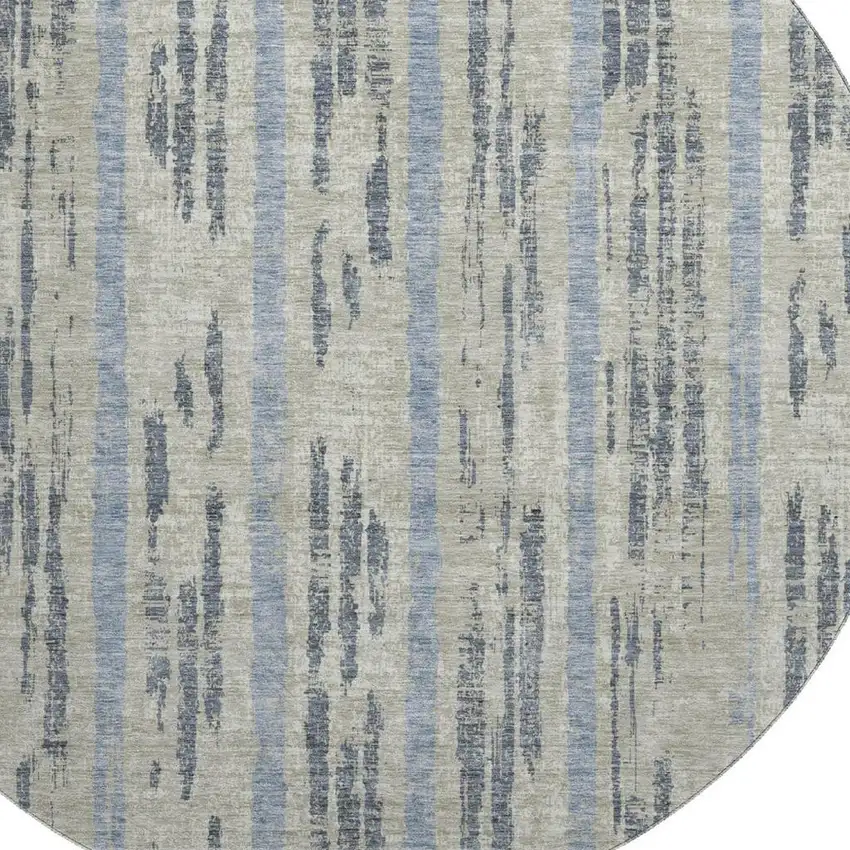 8' Taupe Beige And Gray Striped Washable Round Rug With UV Protection Photo 3