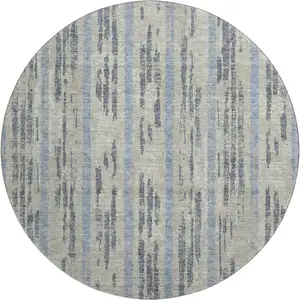 Photo of 8' Taupe Beige And Gray Striped Washable Round Rug With UV Protection