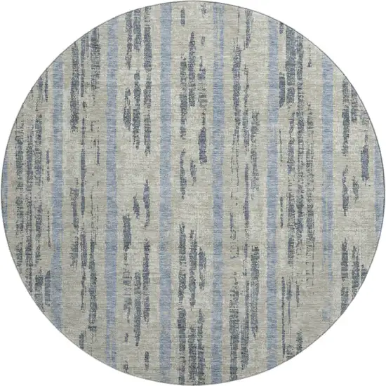 8' Taupe Beige And Gray Striped Washable Round Rug With UV Protection Photo 1