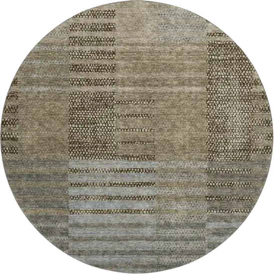 8' Taupe Beige And Gray Striped Washable Round Rug With UV Protection Photo 4
