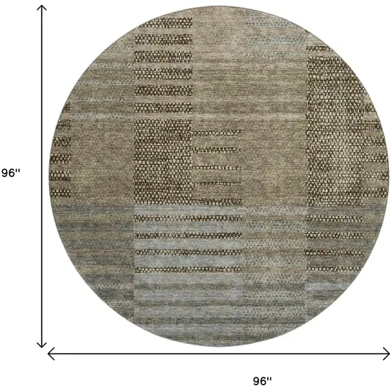 8' Taupe Beige And Gray Striped Washable Round Rug With UV Protection Photo 9