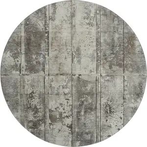 Photo of 8' Taupe Beige And Gray Striped Washable Round Rug With UV Protection