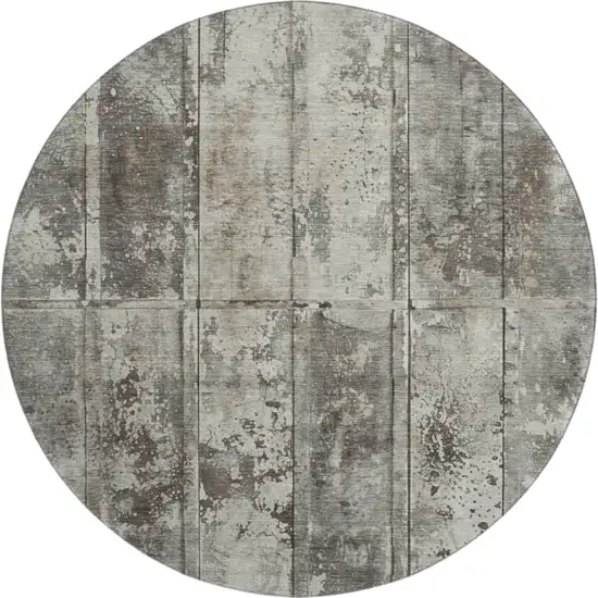 8' Taupe Beige And Gray Striped Washable Round Rug With UV Protection Photo 1