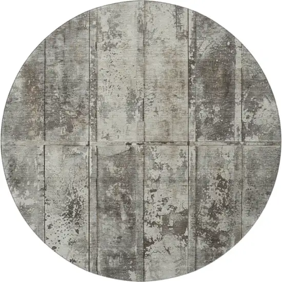 8' Taupe Beige And Gray Striped Washable Round Rug With UV Protection Photo 3