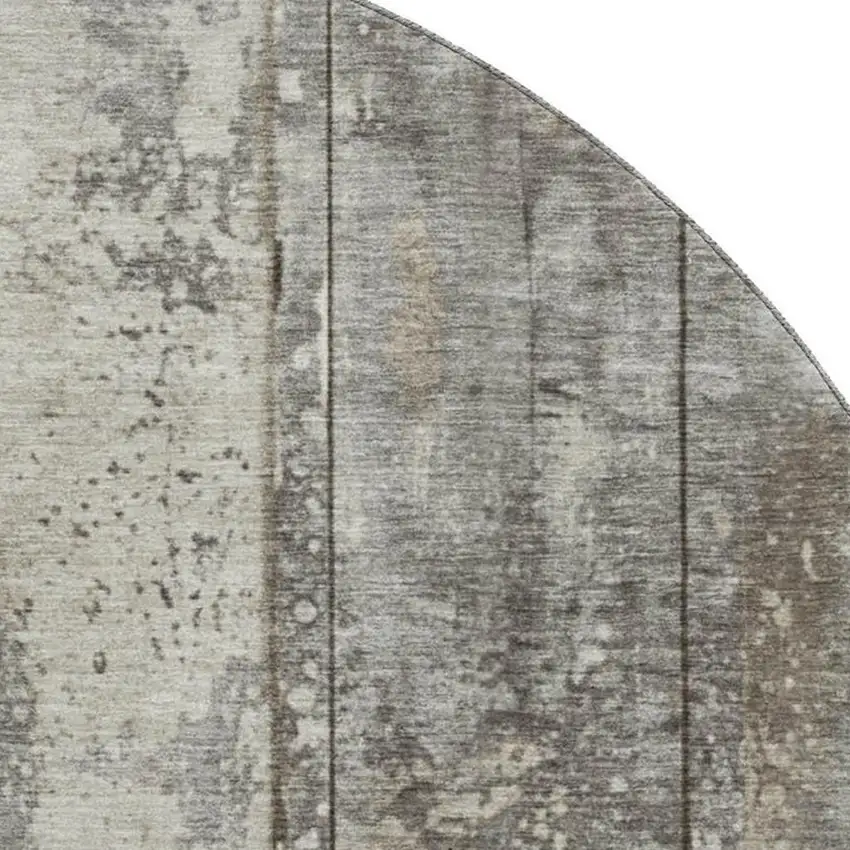 8' Taupe Beige And Gray Striped Washable Round Rug With UV Protection Photo 2