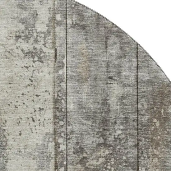 8' Taupe Beige And Gray Striped Washable Round Rug With UV Protection Photo 2