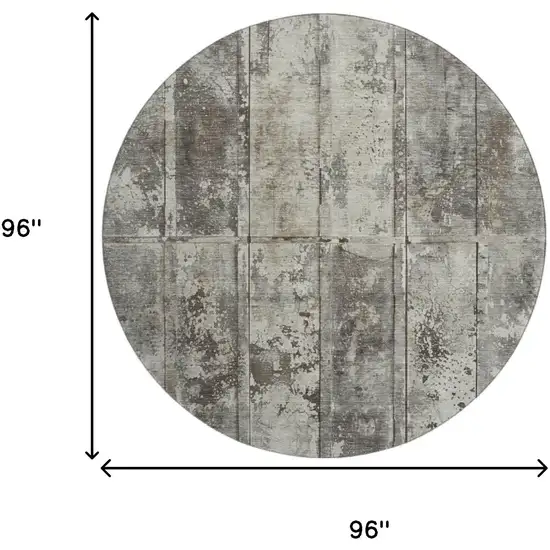 8' Taupe Beige And Gray Striped Washable Round Rug With UV Protection Photo 9