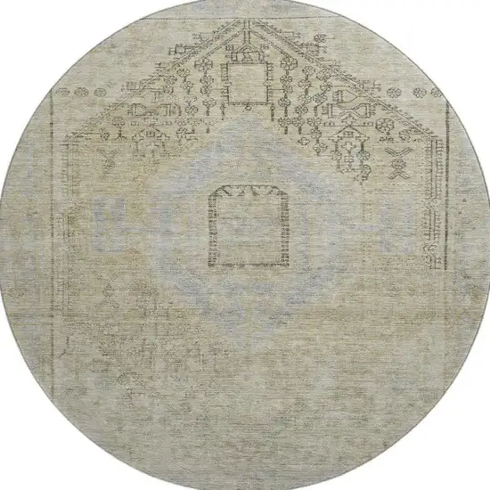 8' Taupe Beige And Gray Tribal Washable Round Rug With UV Protection Photo 3