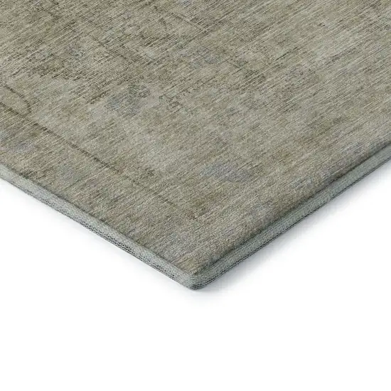 8' Taupe Beige And Gray Tribal Washable Round Rug With UV Protection Photo 6