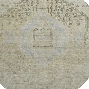 Photo of 8' Taupe Beige And Gray Tribal Washable Round Rug With UV Protection