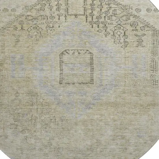8' Taupe Beige And Gray Tribal Washable Round Rug With UV Protection Photo 2