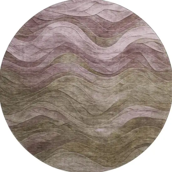 8' Taupe Beige And Green Abstract Washable Round Rug With UV Protection Photo 3