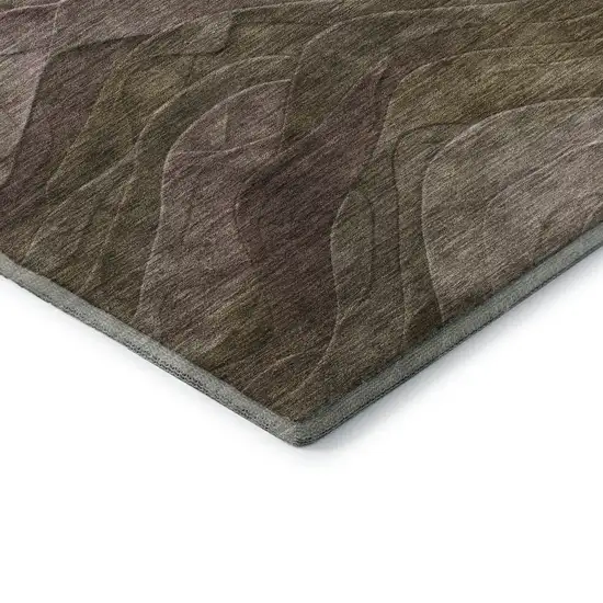 8' Taupe Beige And Green Abstract Washable Round Rug With UV Protection Photo 6