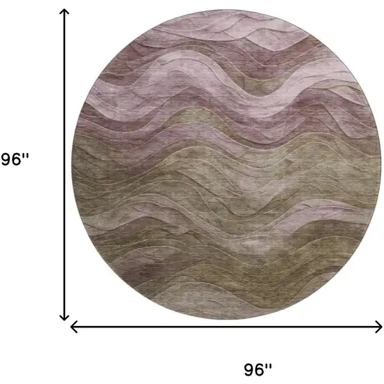 8' Taupe Beige And Green Abstract Washable Round Rug With UV Protection Photo 9