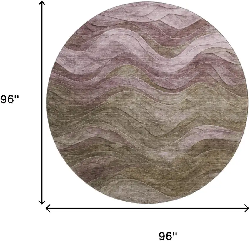 8' Taupe Beige And Green Abstract Washable Round Rug With UV Protection Photo 9