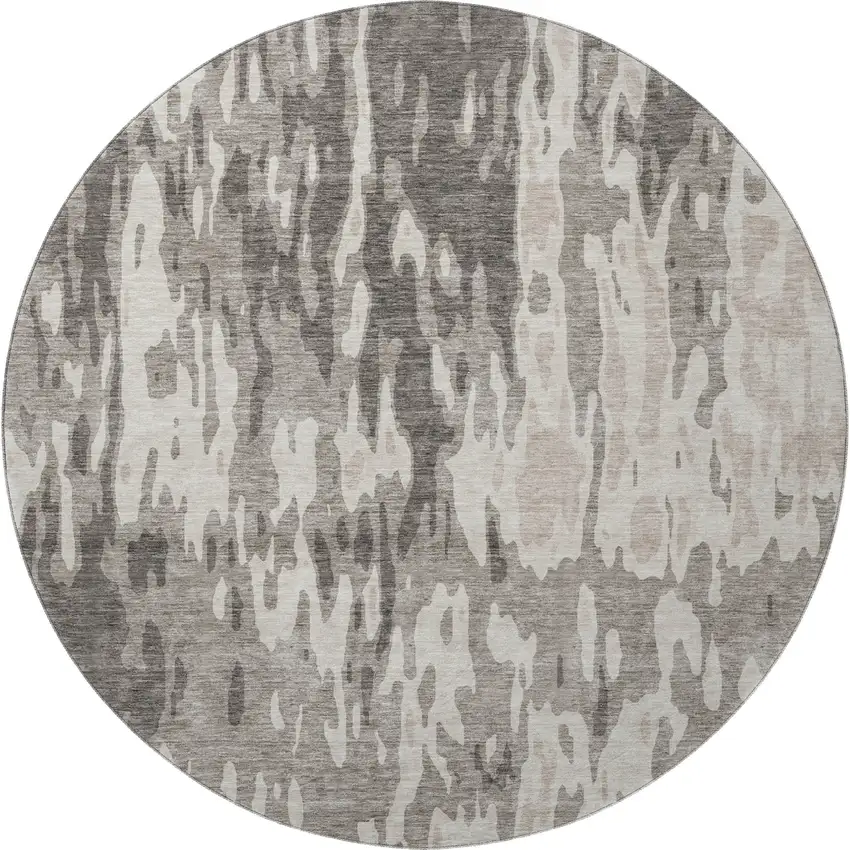 8' Taupe Beige And Ivory Abstract Washable Round Rug With UV Protection Photo 3