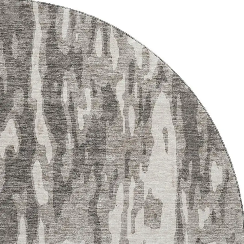 8' Taupe Beige And Ivory Abstract Washable Round Rug With UV Protection Photo 2