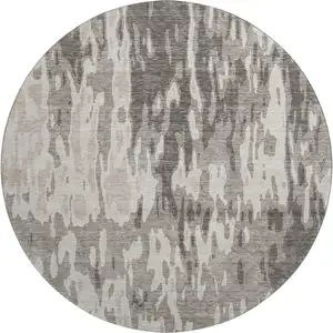Photo of 8' Taupe Beige And Ivory Abstract Washable Round Rug With UV Protection