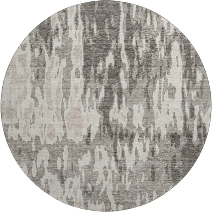 8' Taupe Beige And Ivory Abstract Washable Round Rug With UV Protection Photo 1
