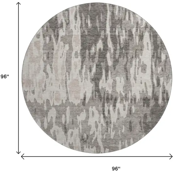 8' Taupe Beige And Ivory Abstract Washable Round Rug With UV Protection Photo 9