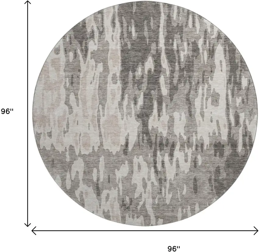 8' Taupe Beige And Ivory Abstract Washable Round Rug With UV Protection Photo 9