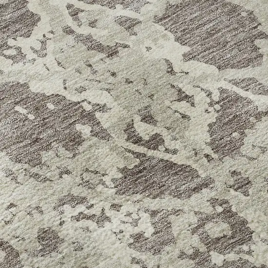 8' Taupe Beige And Ivory Abstract Washable Round Rug With UV Protection Photo 7