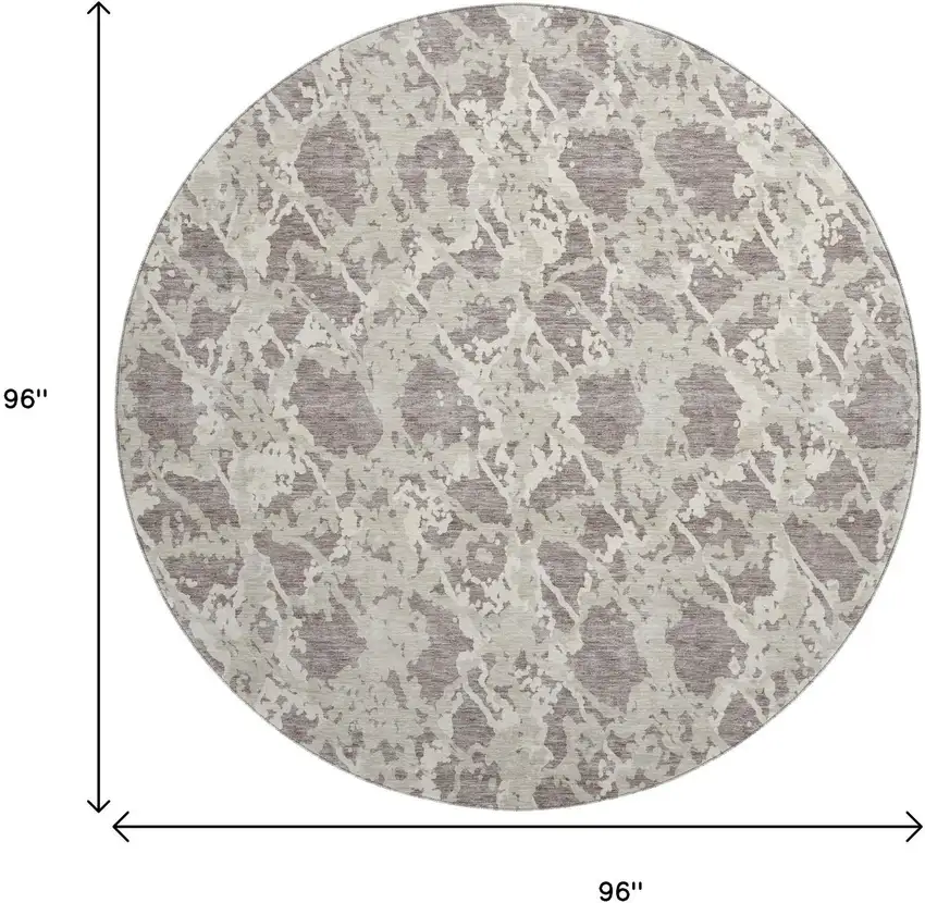 8' Taupe Beige And Ivory Abstract Washable Round Rug With UV Protection Photo 8