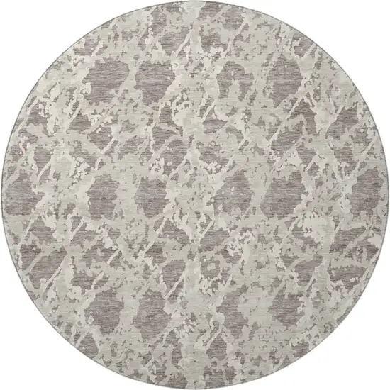 8' Taupe Beige And Ivory Abstract Washable Round Rug With UV Protection Photo 2
