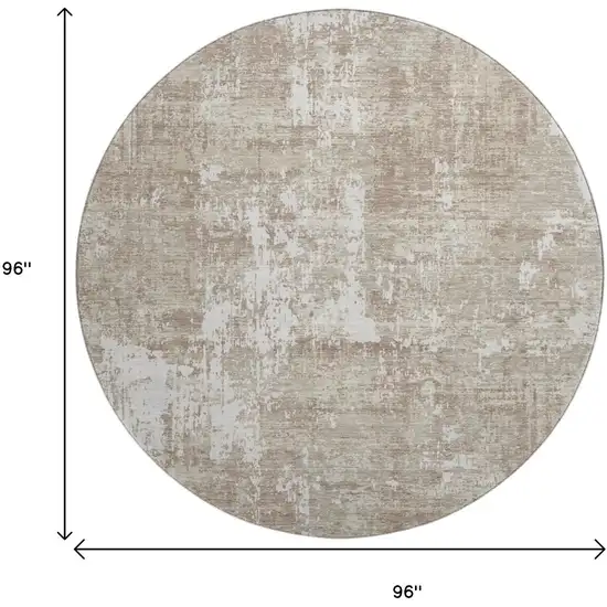 8' Taupe Beige And Ivory Abstract Washable Round Rug With UV Protection Photo 9