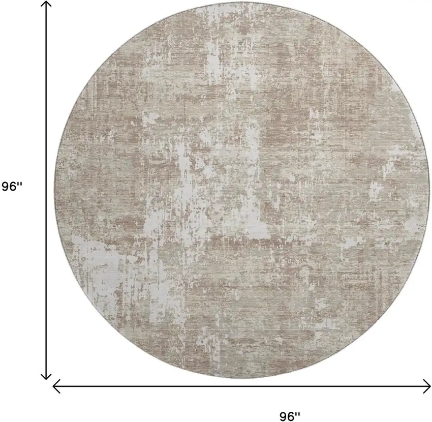 8' Taupe Beige And Ivory Abstract Washable Round Rug With UV Protection Photo 9