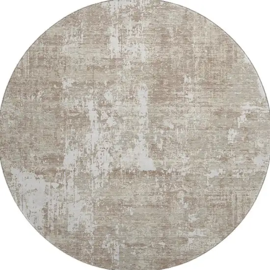 8' Taupe Beige And Ivory Abstract Washable Round Rug With UV Protection Photo 3