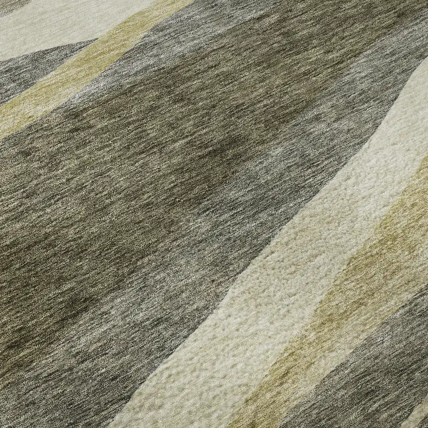 8' Taupe Beige And Ivory Abstract Washable Round Rug With UV Protection Photo 1