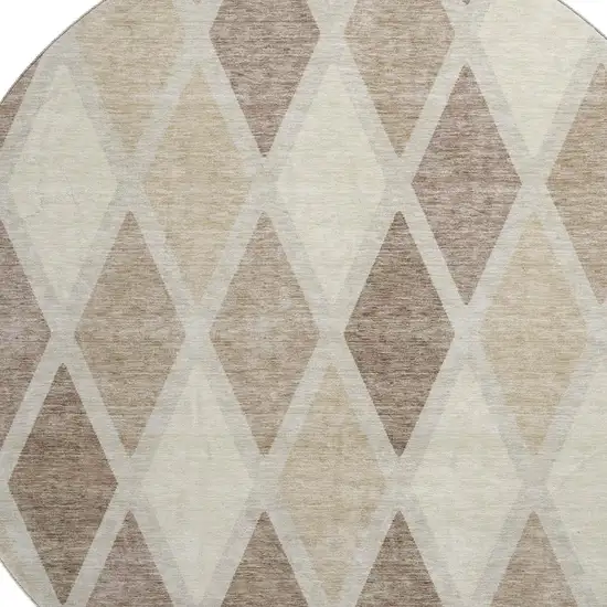8' Taupe Beige And Ivory Geometric Washable Round Rug With UV Protection Photo 3