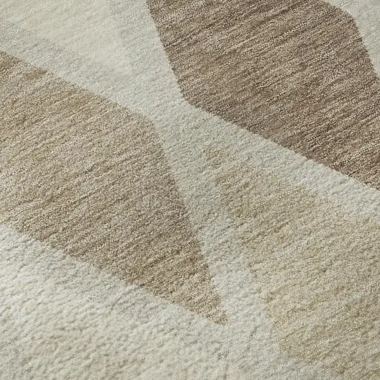 8' Taupe Beige And Ivory Geometric Washable Round Rug With UV Protection Photo 9